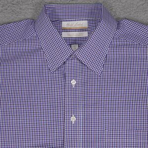 Roundtree & Yorke Gold Label Shirt Men 16- 35 Blue Plaid Button Up